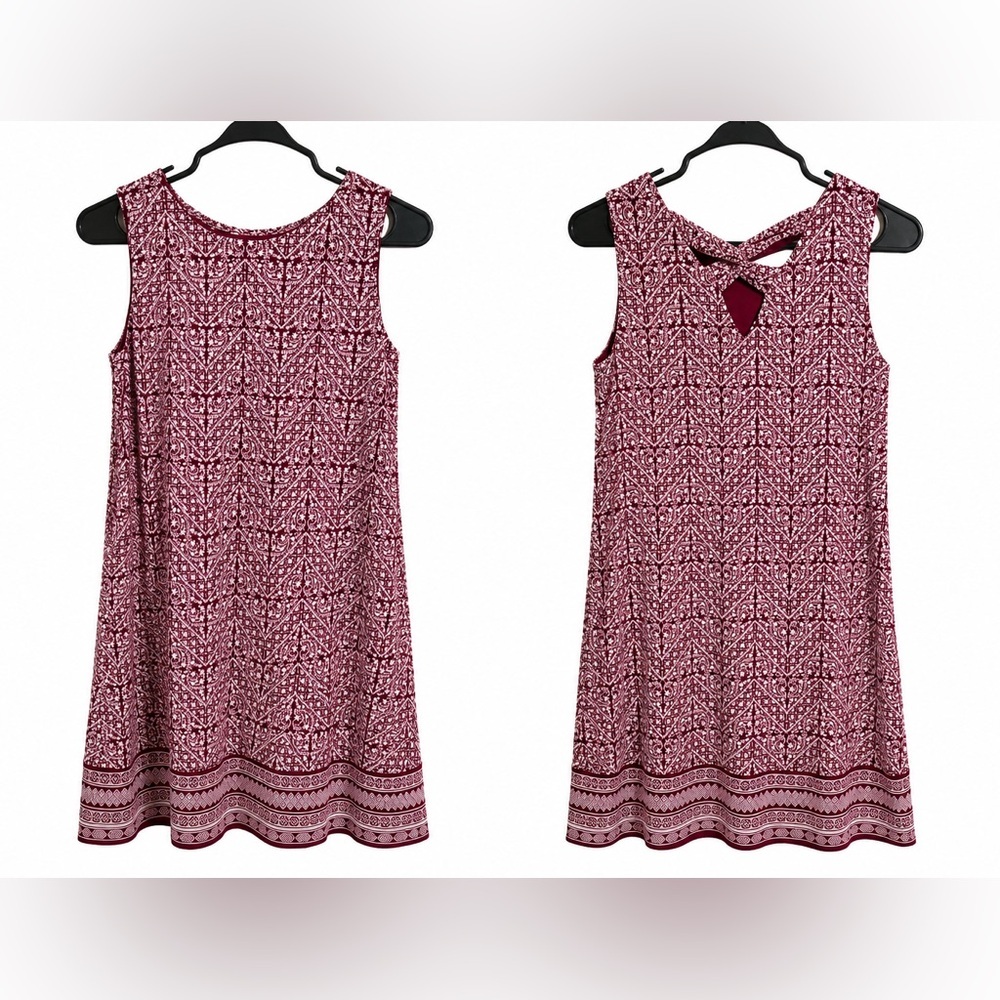 Magnolia Grace Burgundy White Printed Sleeveless Swing Dress Size Small